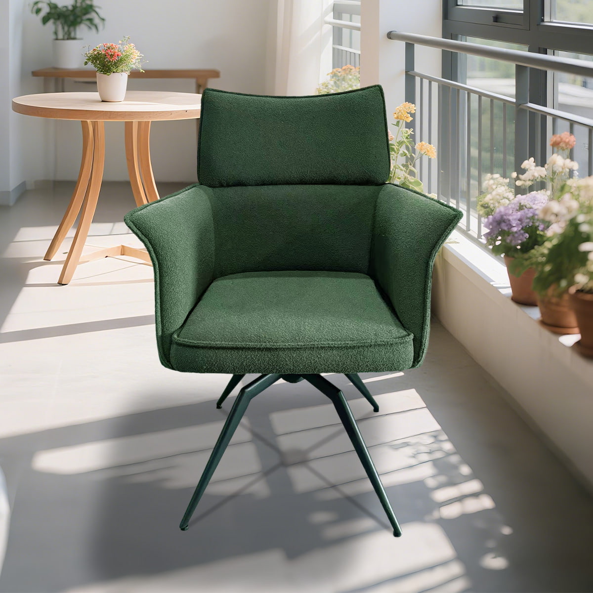 Cathaoir nua -aimseartha lounge sclóine le hairm upholstered agus bonn miotail