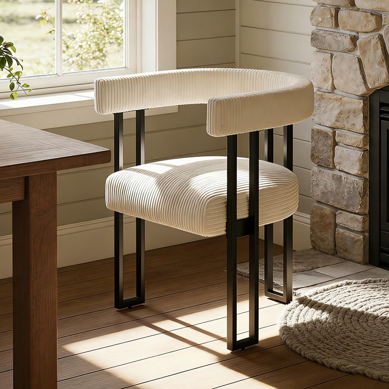 Cathaoirleach Itheacháin Boucle, Cathaoirleach Seomra Bia Cumhdaithe Corduroy Bán le Cosa Miotail, Cathaoirleach Accent Nua-Aimseartha Lár na haoise